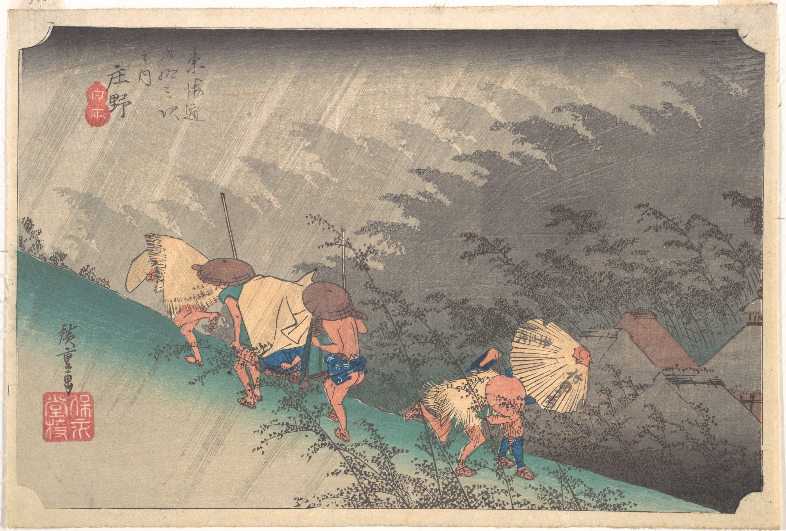 歌川広重「庄野 白雨」。斜めに走る雨の線、橋を渡る人々の動き。この構図と気象の描き方が、パリの画家たちの目に新しく映った。